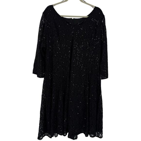 SL Fashions Black Sequin Lace A-Line Formal Dress 3/4-Sleeve - Picture 1 of 12